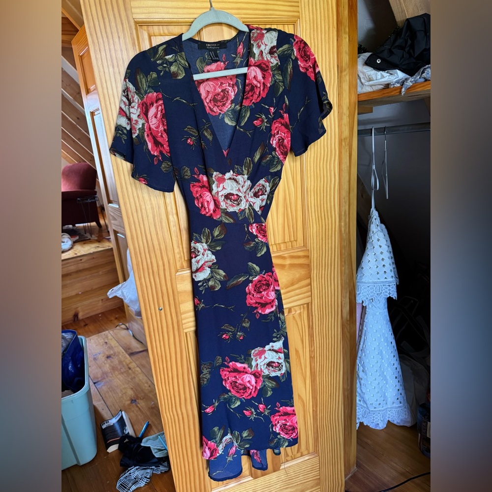 Forever 21 Navy Maxi Dress with Red and White Floral Print